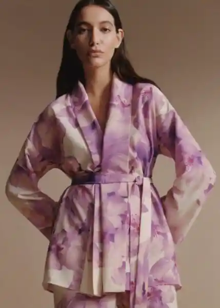 Kimono Caftan Violet-A Off-White Talla M Mujer Mango