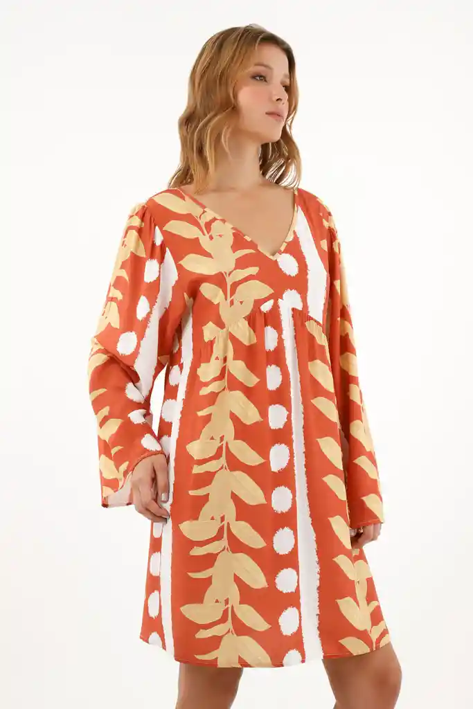 Vestido Manga Larga Estampado Para Mujer