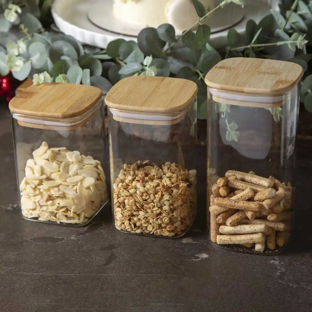 Ambiente Gourmet Recipiente Cuadrado Tapa en Bambú 450 mL