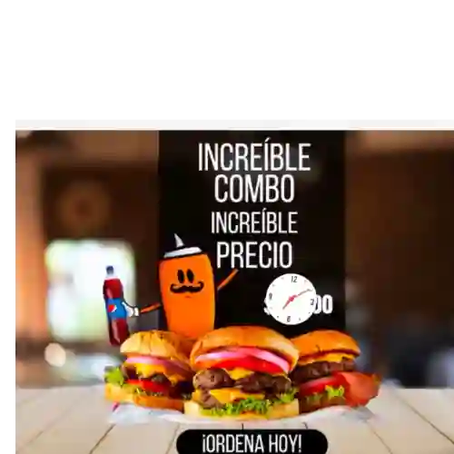 3 Hamburguesas con Papas y Gaseosa