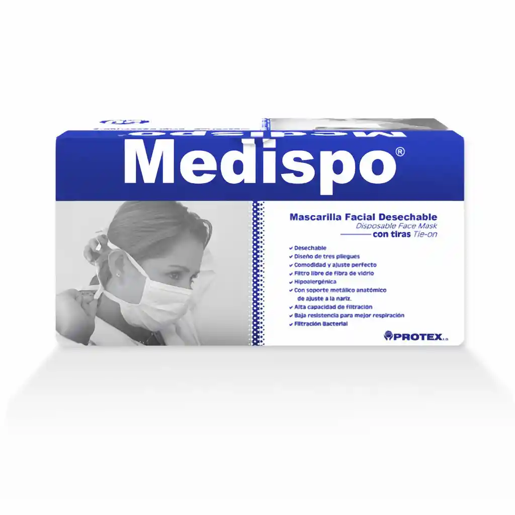 Medispo Mascarilla Facial Azul Con Tiras