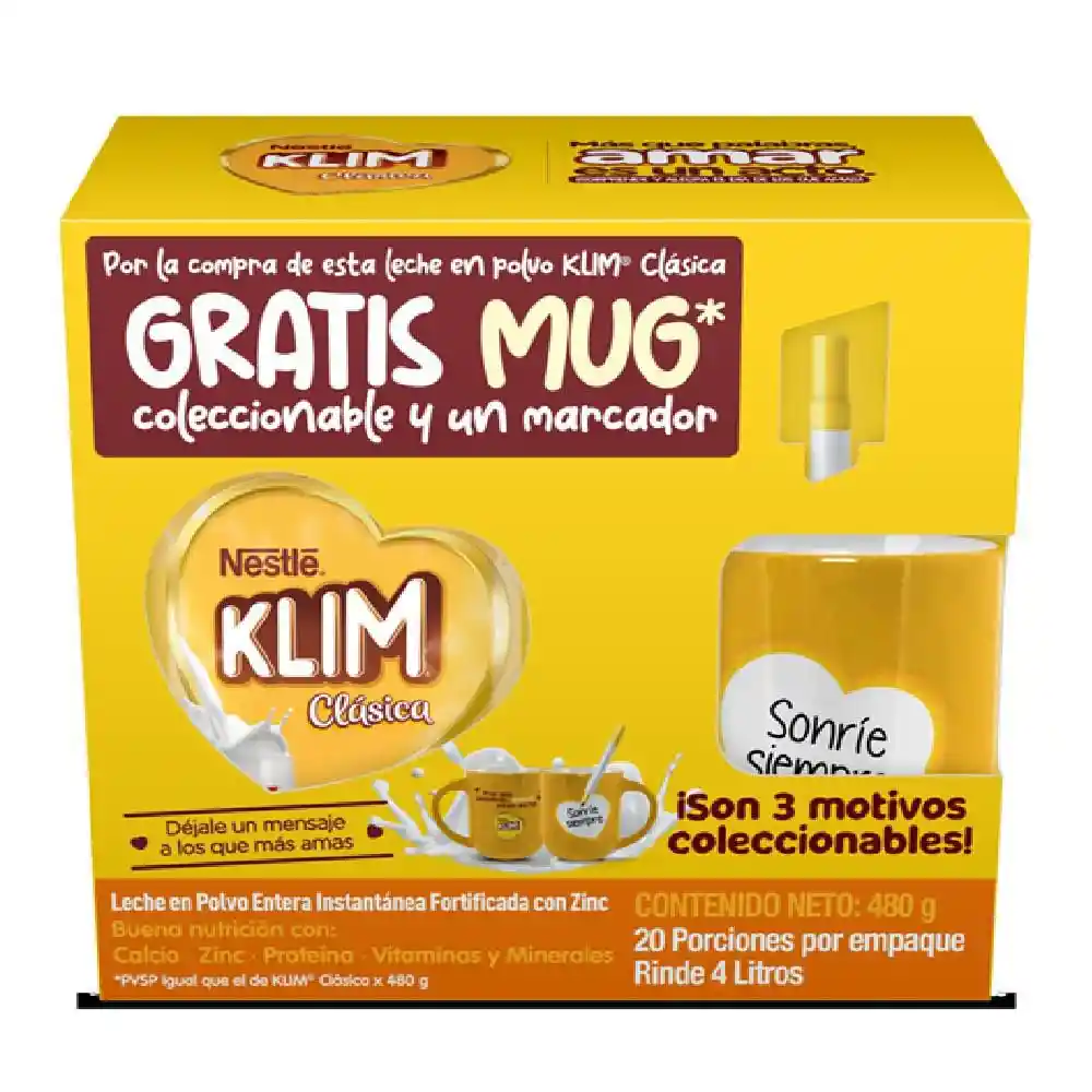 Leche en Polvo Klim Oferta Gratis Mug (480 Gr)