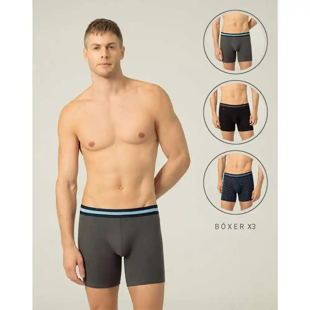 Boxer Medio y Ajustado en Algodón Masculino New Dubai X3 Punto Blanco Talla S