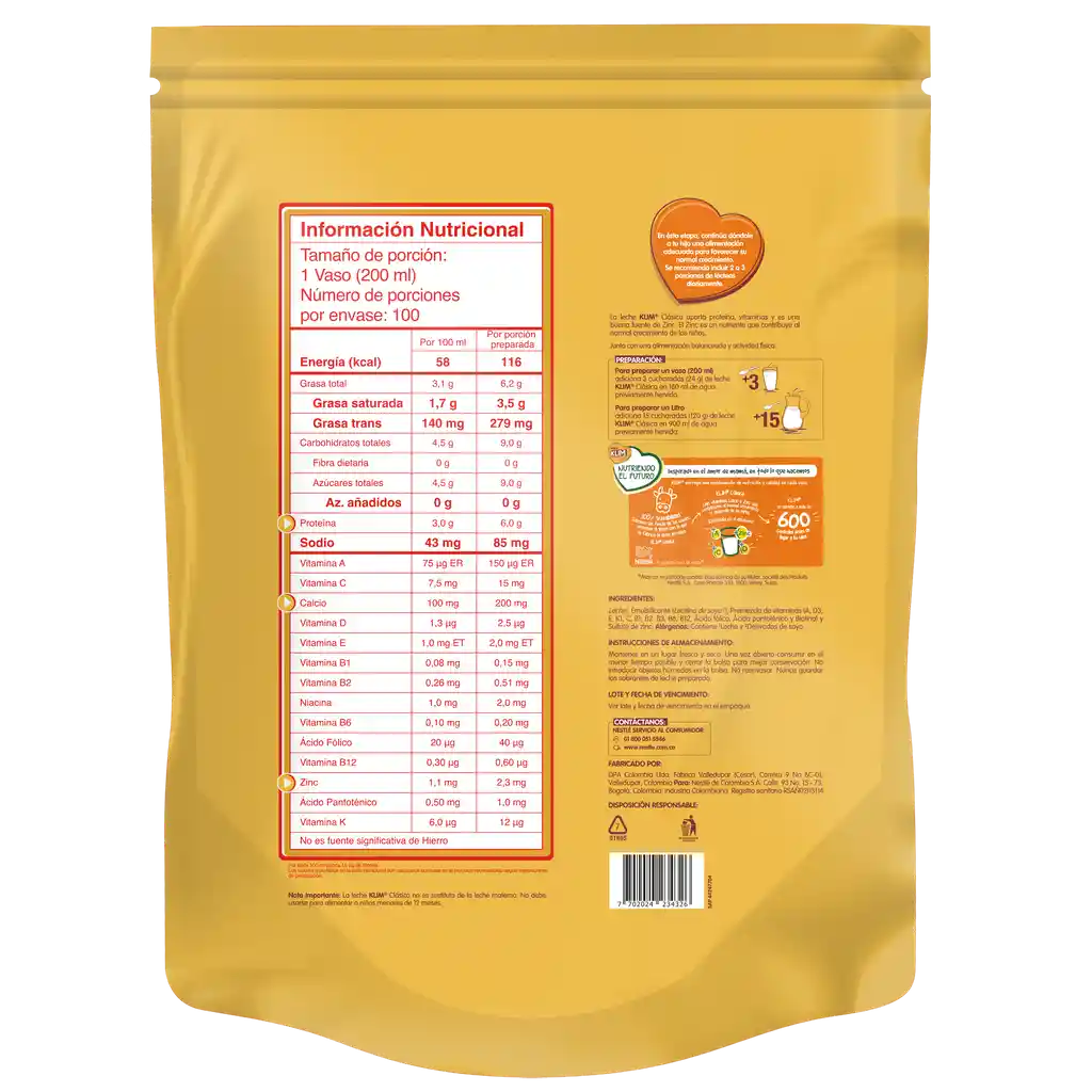 Leche en polvo KLIM Clásica x 2400g