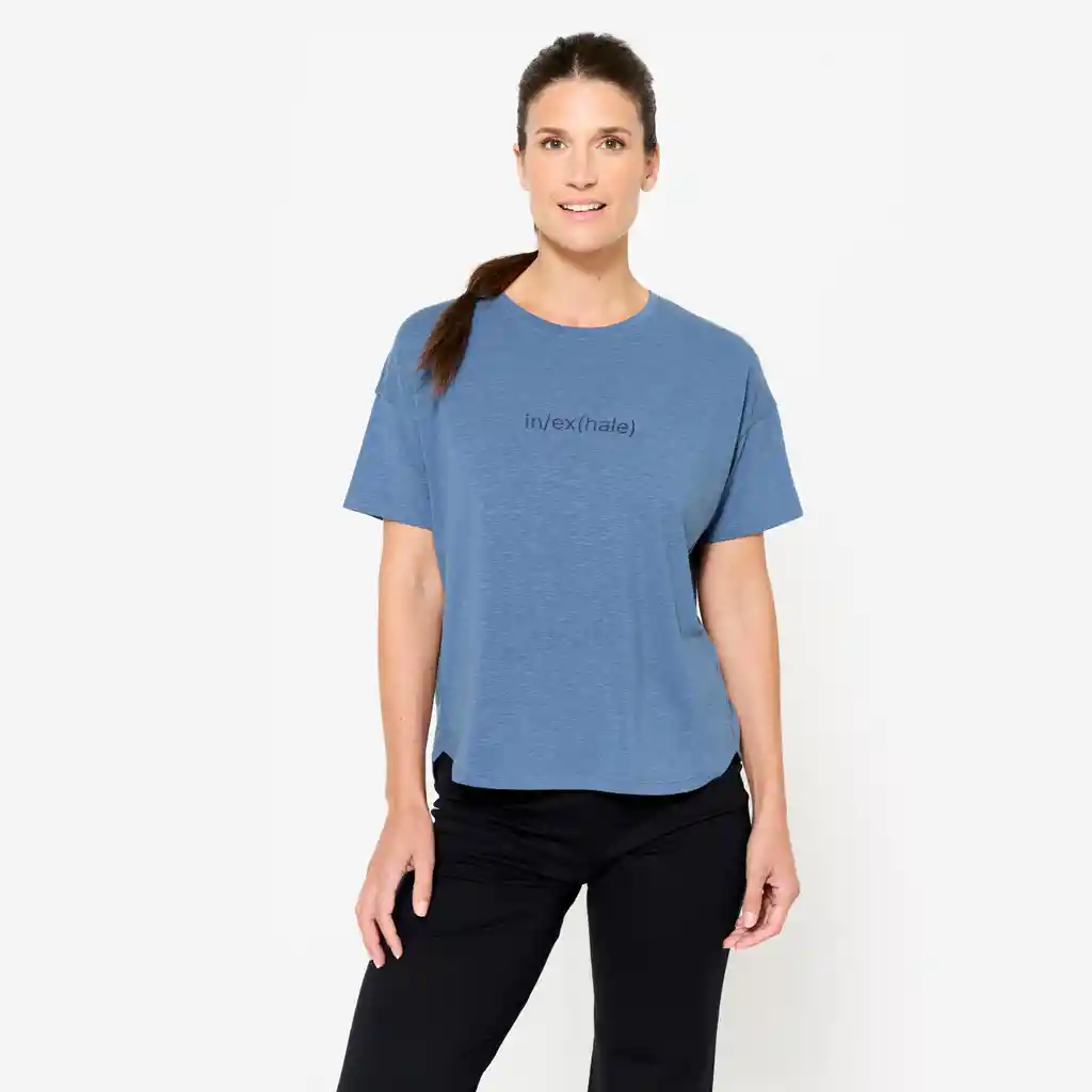 Camiseta Manga Corta Yoga Mujer Azul