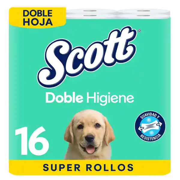 Papel Higiénico Scott Doble Higiene Doble Hoja Rollos 16 Und