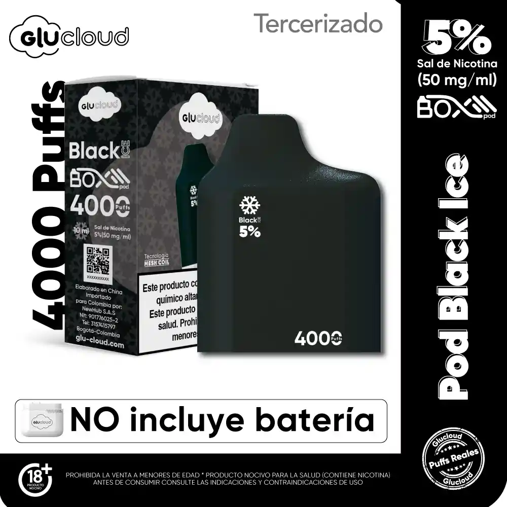 Glucloud Vapeador Black Ice Pod 4000 Puffs