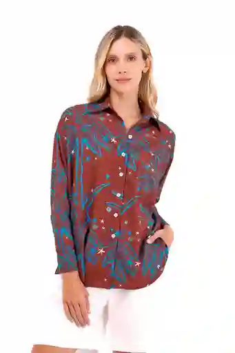 Camisa Boyfriend Haven Palmeras Terracota XS Mercedes Campuzano