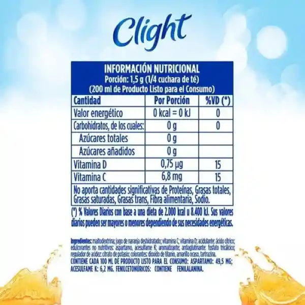 Clight Bebida en Polvo Sin Calorías Sabor a Naranja 14 g