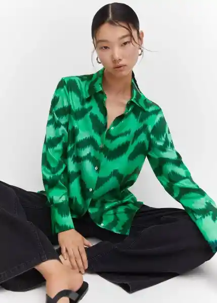 Camisa Medal Verde Talla S Mujer Mango