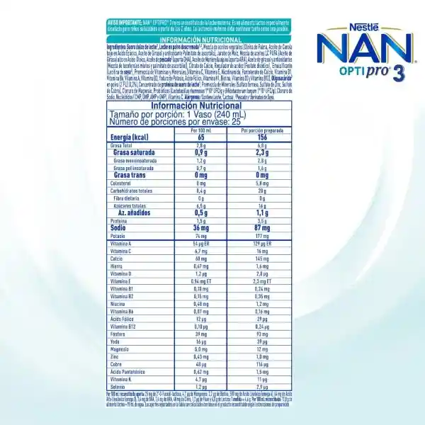 Fórmula infantil en polvo NAN OPTIPRO 3 x 800g