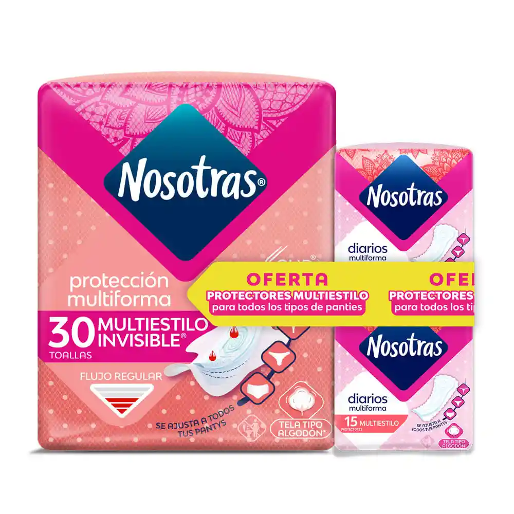 Oferta Toallas Nosotras Mulltiestilo Invisible X 30 + Protectores X 30