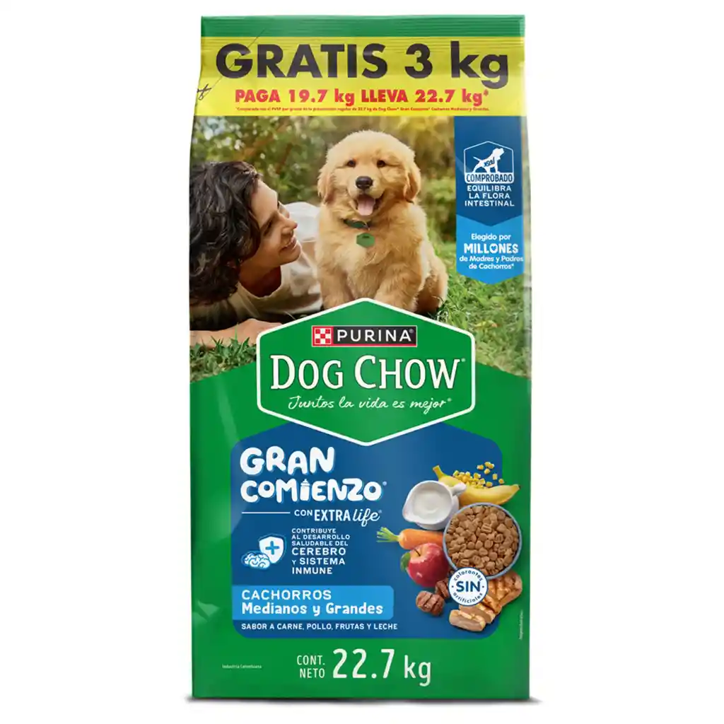 Comida para perro Dog Chow Cachorros Gran Comienzo Medianos y Grandes Promoción Pague 19,7 lleve 22,7kg