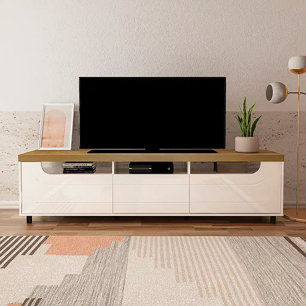 Mueble Tv 75" Mercury Color Pino y Off White