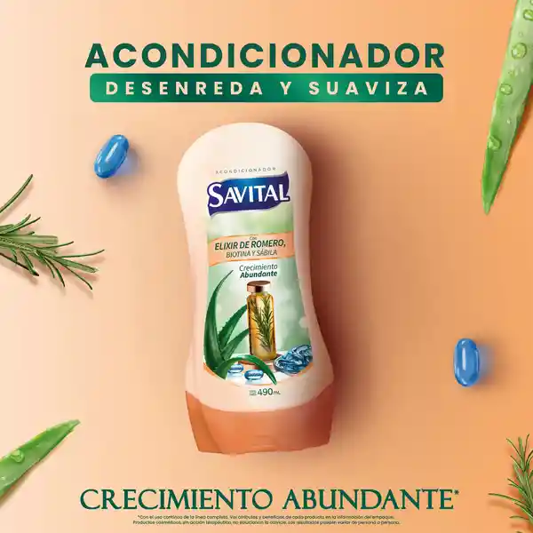 Acondicionador Savital Elixir de Romero Biotina y Sávila 490 mL