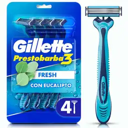 GILLETTE Prestobarba 3 Fresh Cuchilla de Afeitar con Eucalipto Máquina de Afeitar Hombre Desechable Afeitada Refrescante Afeitadora para Barba 4 Uds