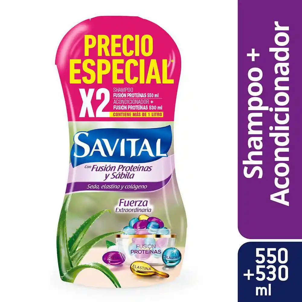 Savital Duo de Shampoo + Acondicionador Fusión Proteína y Sábila