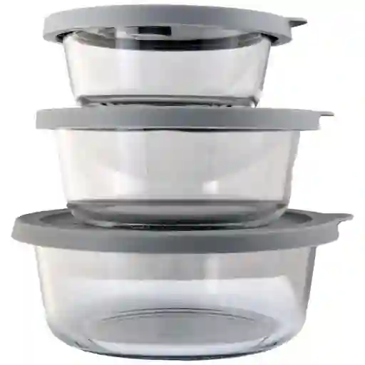 Set Recipiente H&h Redondo Vidrio X3 Unds Am03m029