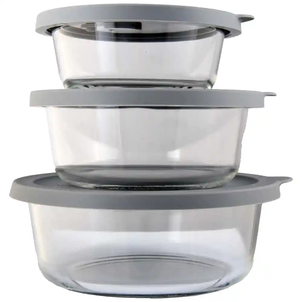 Set Recipiente H&h Redondo Vidrio X3 Unds Am03m029
