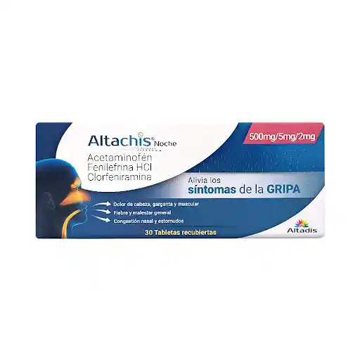 Altachis Noche Acetaminofén 500 Mg/fenilefrina Hcl 5 Mg/clorfeniramina Maleato 2 Mg Altadis Caja