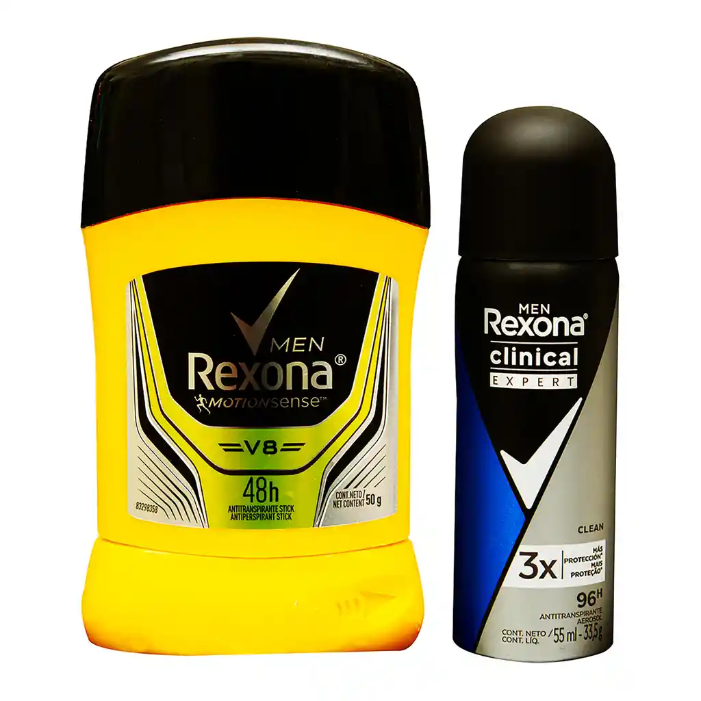 Rexona Desodorante en Barra V8 + Desodorante Clinical en Spray Expert