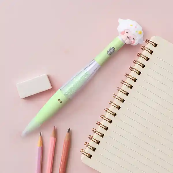 Esfero Con Brillos Tinta Azul Penguin Pendy Family Verde Miniso