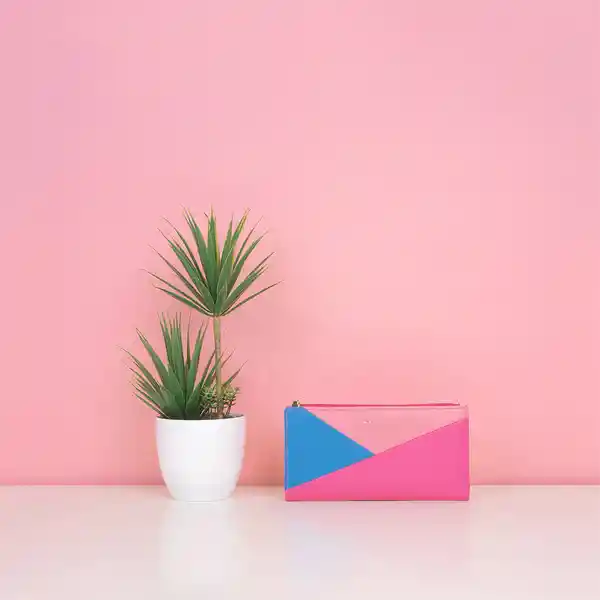 Cartera Para Mujer Larga Bloques Geométricos Fucsia Miniso