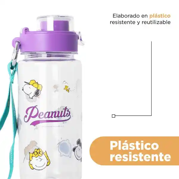 Vaso Plástico Con Correa de Snoopy Morado 640 mL Miniso