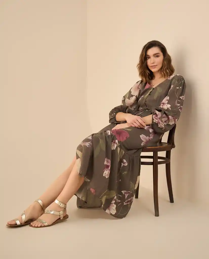 Vestido Verde Aceituna Oscuro Talla M 492G020 Esprit