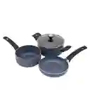 Bateria Universal Aluminio Antiadherente Amatista 4 Piezas Azul Granito