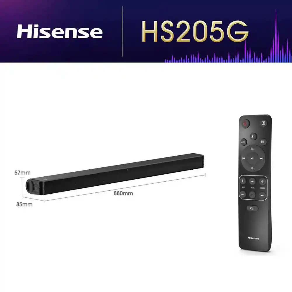 Barra de Sonido Hisense Hs 120 W 2.0 Sound Bar 205 Negro