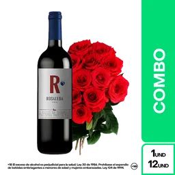 Combo Rosaleda Vino Tinto Merlot + Bouquet Rosas Rojas