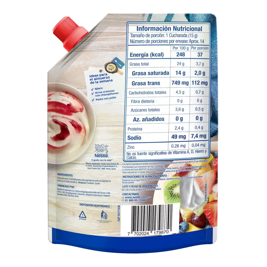 Crema de Leche NESTLÉ x 223g gratis 20% más contenido