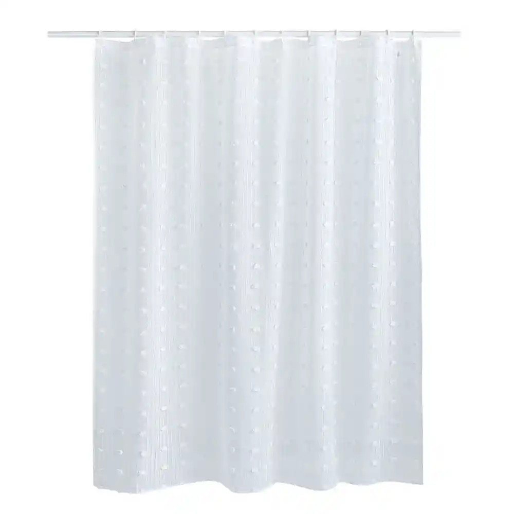 Cortina De Baño Krea Microfibra Pompón Blanca