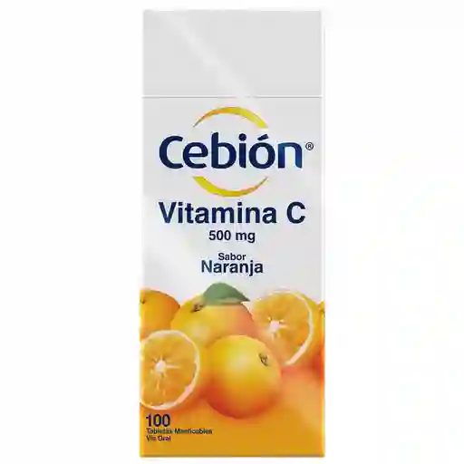 Cebión tabletas Masticables de Vitamina C sabor a Naranja con 100 unidades