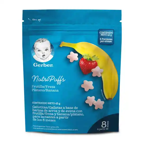 Snack de cereal GERBER puffs de banana fresa x 42g