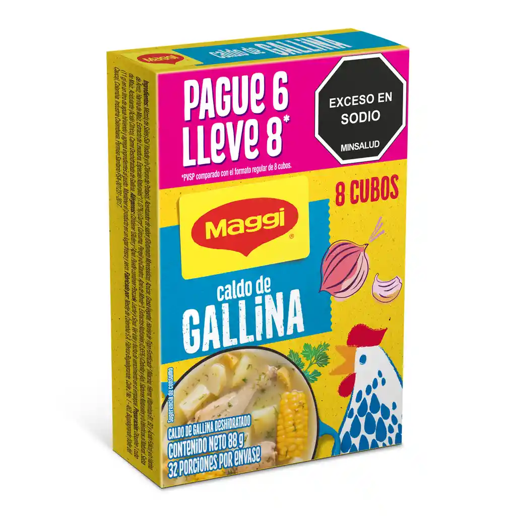 Caldo de Gallina MAGGI paga 6 lleva 8 cubos x 88g