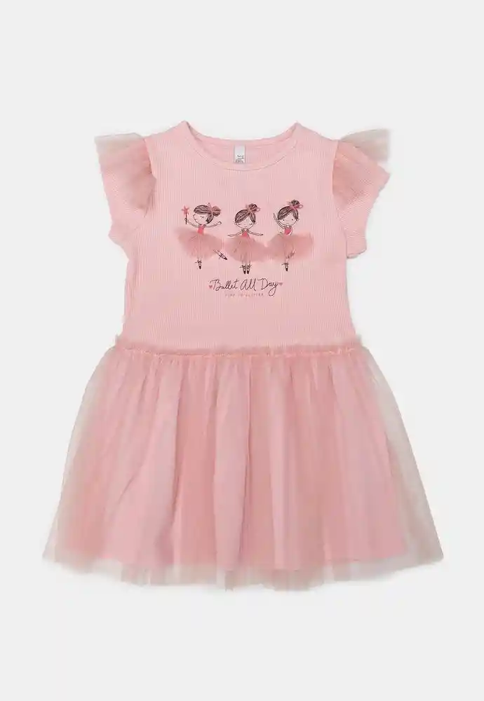Vestido Manga Corta 18/24mese-rosado