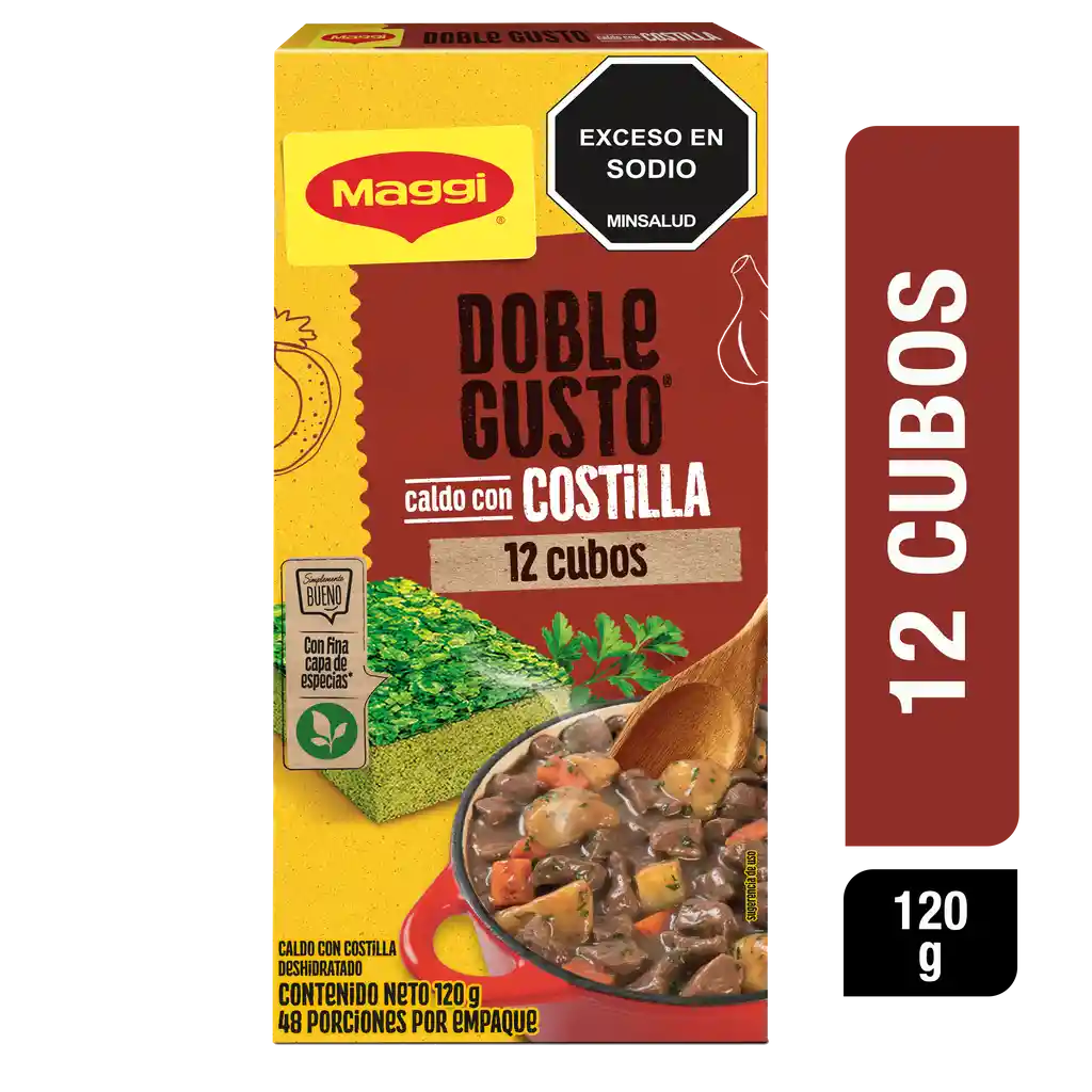 Caldo con Costilla MAGGI Doble Gusto 12 cubos x 120g