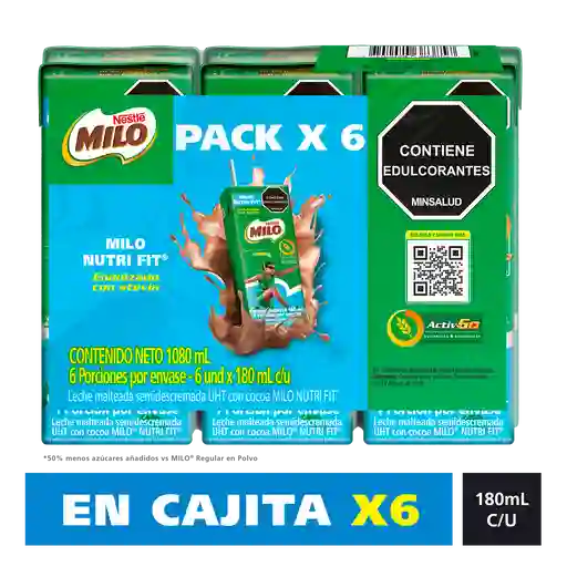 Leche Malteada MILO NUTRI-FIT menos azúcares* 6 x 180mL c/u