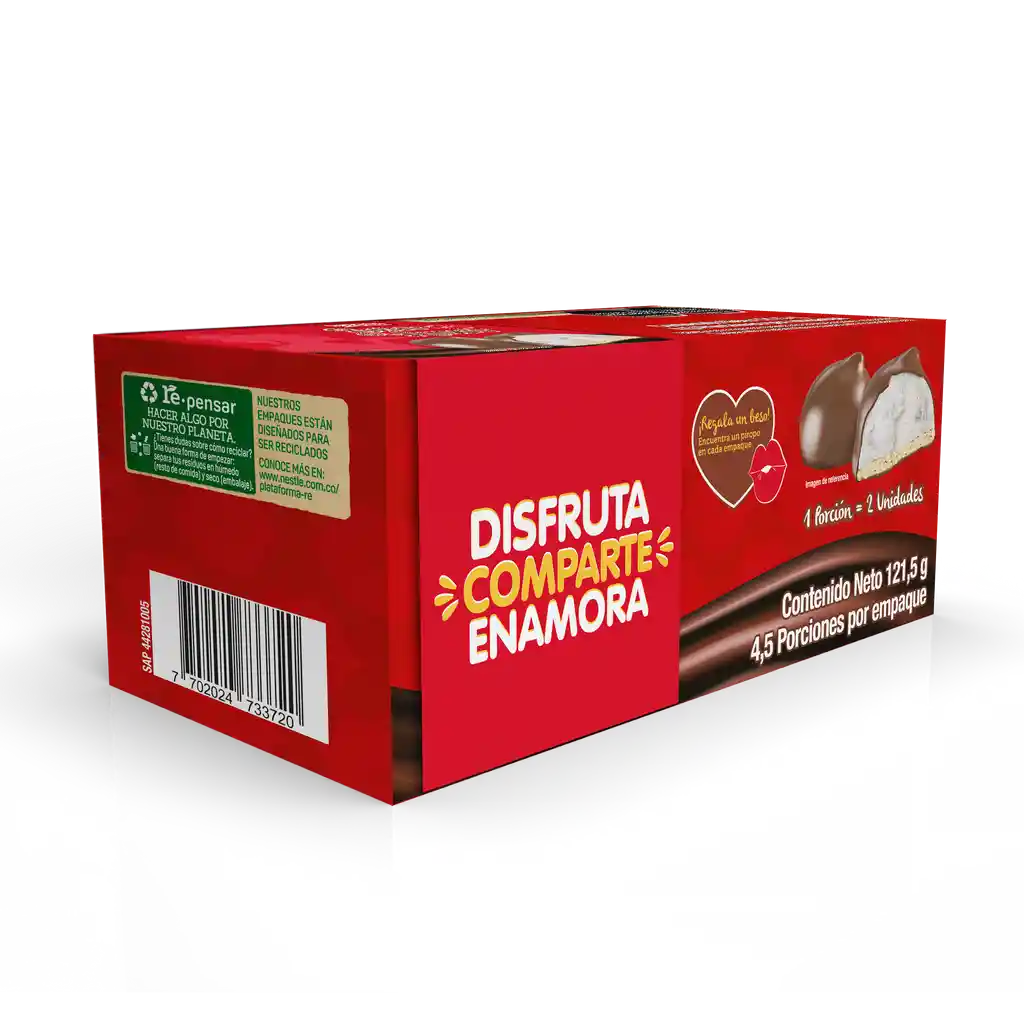 Galleta masmelo BESO DE AMOR cubierta sabor chocolate 9 Unds. x 13,5g c/u