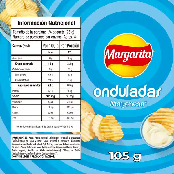 Margarita Snack Papas Onduladas Mayonesa 105 g