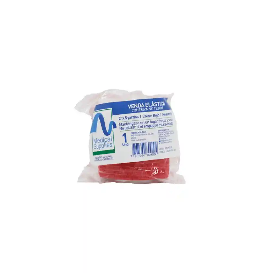 Venda Elastica Cohesiva 2"x5 Yardas Color Rojo Medical Supplies