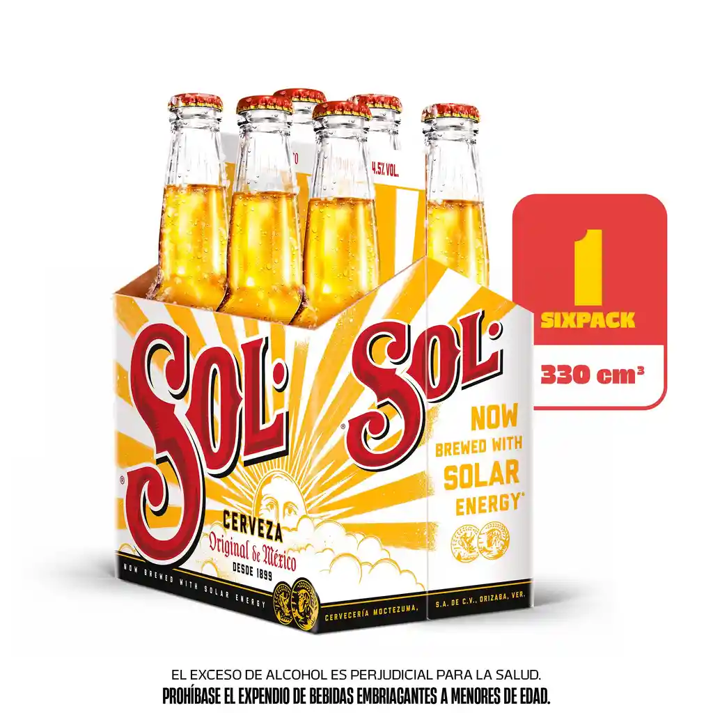 Six Pack Cerveza Sol Botella 330 Ml
