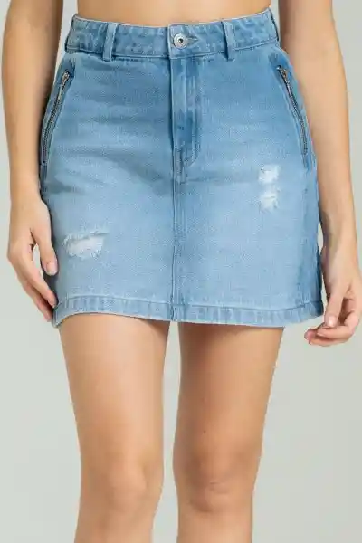 Falda Corta Cierres Color Azul Medio Talla 8 Ragged