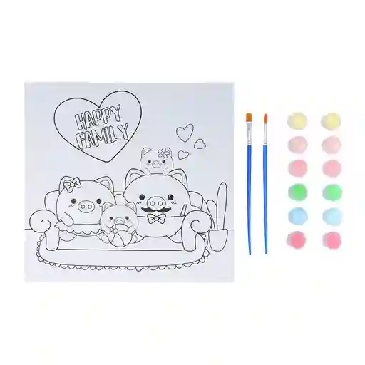 Miniso Kit de Pintura Con Colores y Pinceles Familia de Cerdo
