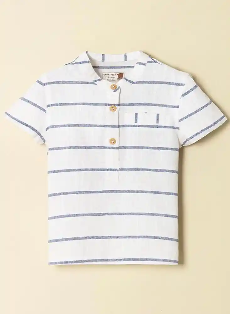 Camisa Manga Corta 12/18Mese - Bco/Rayas