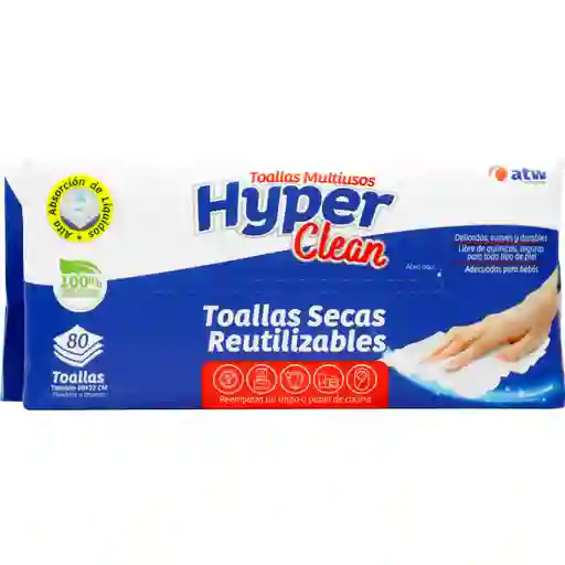 Hyperclean Toalla Multiusos Secas Reutilizables 20 cm x 22 cm