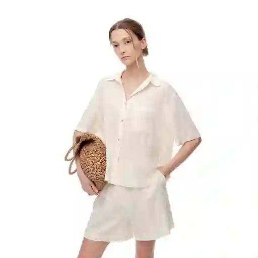 Camisa Con Cuello y Manga Corta en Tejido Plano Femenino Liwel Gef Talla S