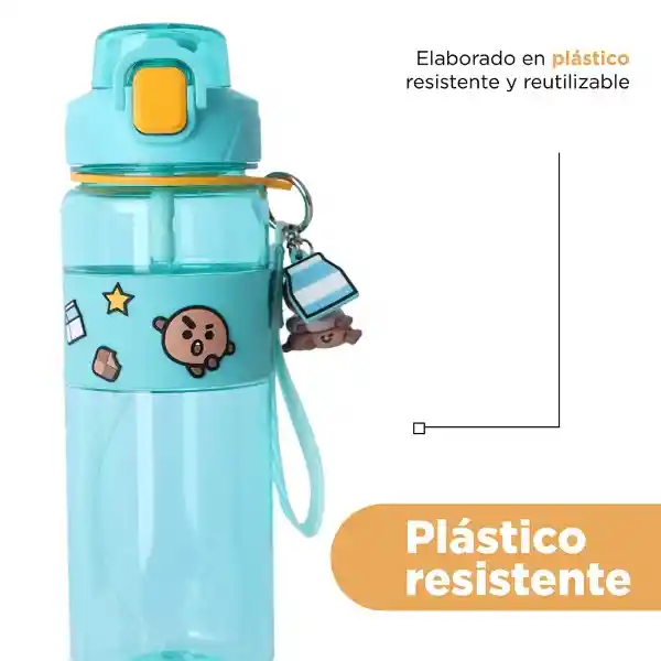 Botella Con Correa y Funda Serie Shooky Aqua 800 mL Bt21 Miniso
